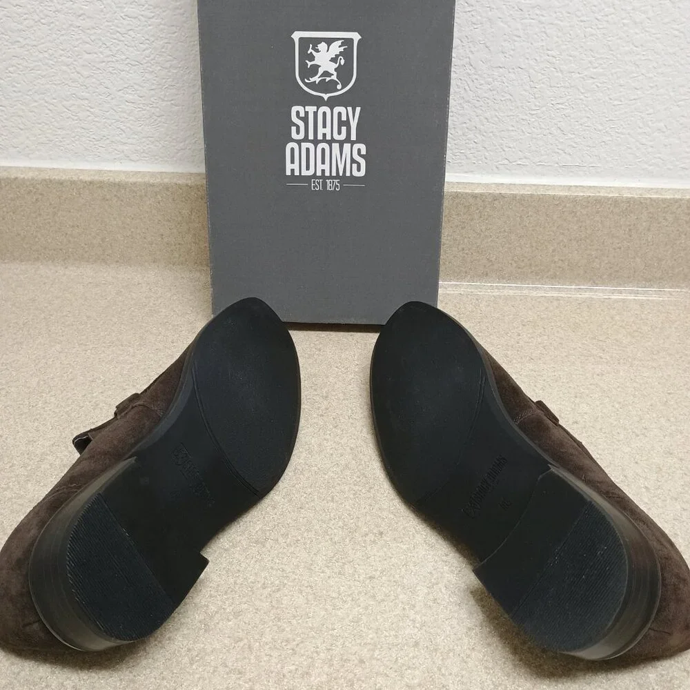 NWB Stacy Adams Hudsen Men 10.5 Suede Slip On Loafer Leather Upper Linings Brown